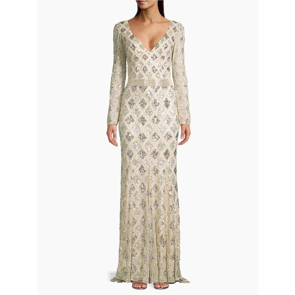 Mac Duggal Lattice Sequin Long-Sleeve Gown US 6 $598
